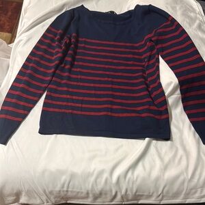 Forever 21 Navy and Red Striped Crew Neck Sweater